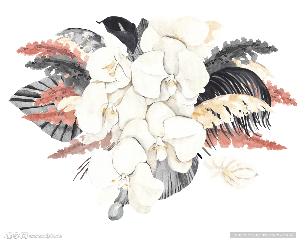 北欧小清新水彩植物图案