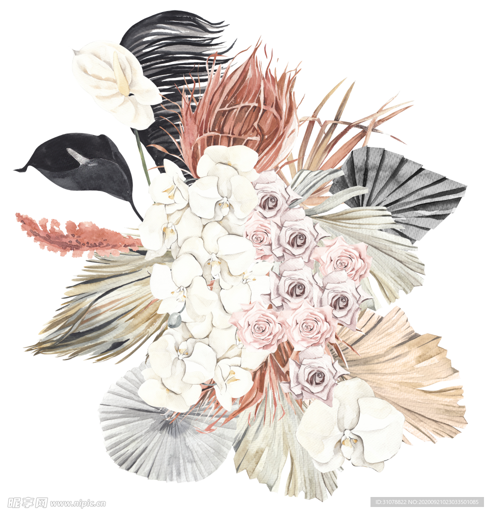 北欧小清新水彩植物图案