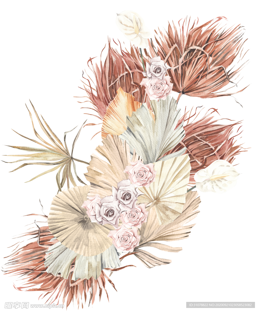 北欧小清新水彩植物图案