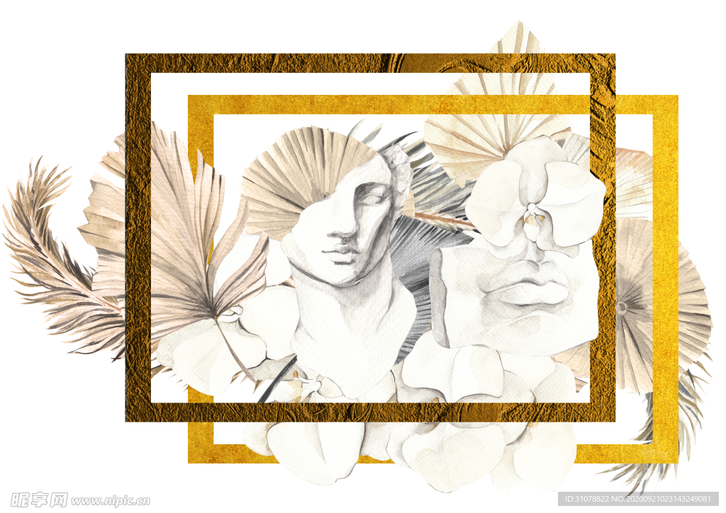 北欧小清新水彩植物图案