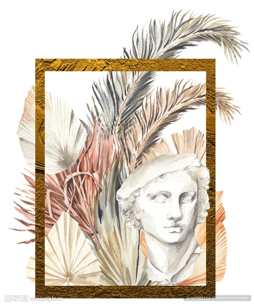 北欧小清新水彩植物图案