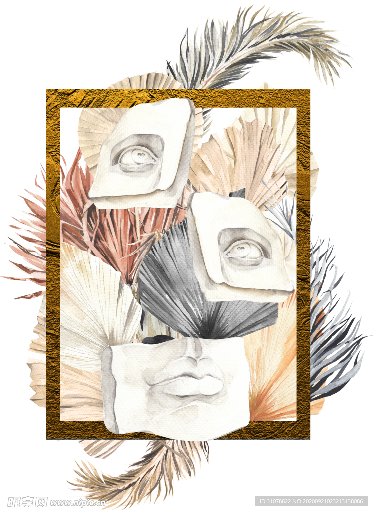 北欧小清新水彩植物图案