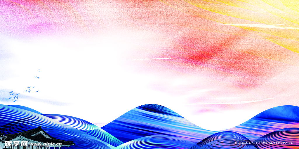 地产复古山水活动背景素材