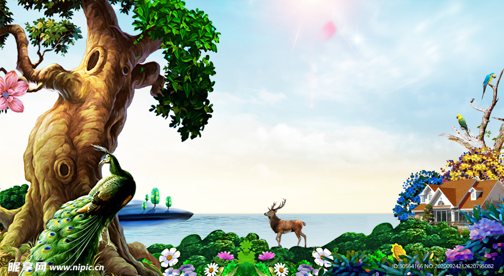 地产复古山水活动背景素材