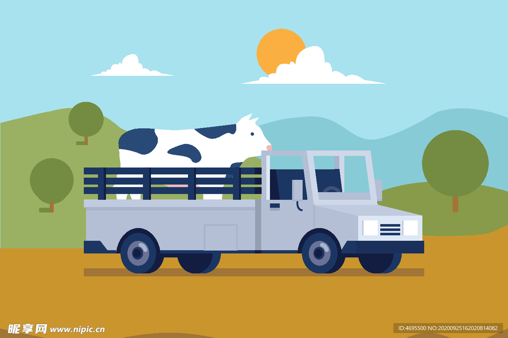 牛 汽车运输矢量图