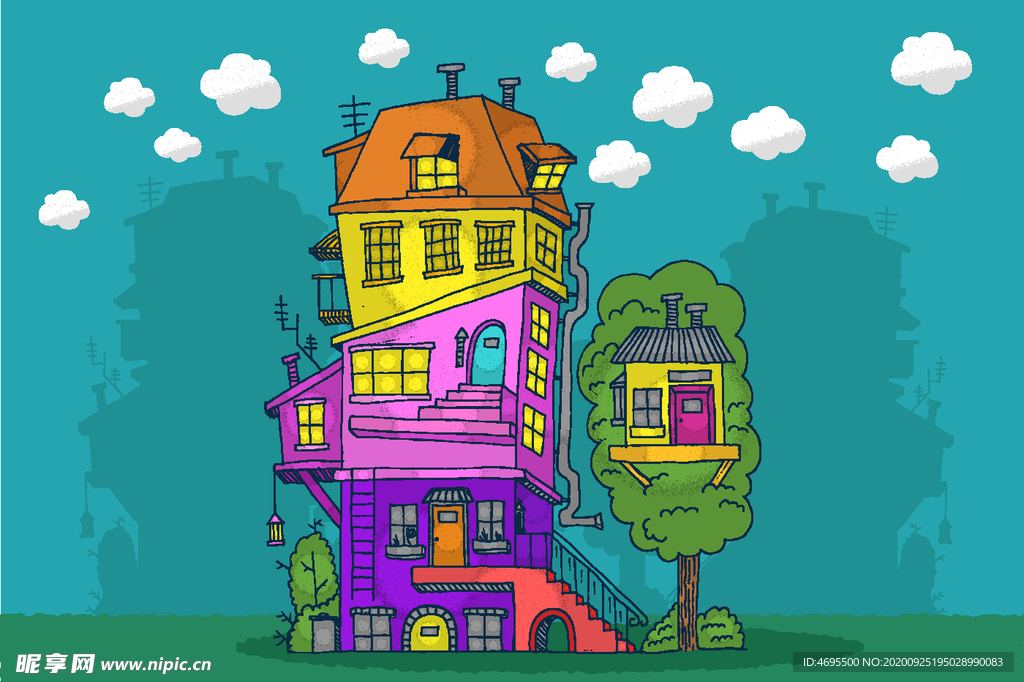 手绘房子卡通矢量