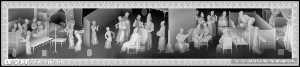 古代文化歌舞长廊灰度图