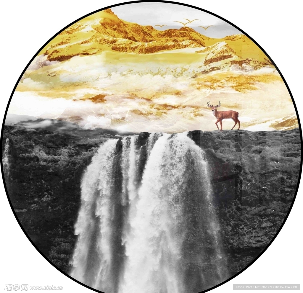 轻奢麋鹿抽象风景装饰画图片