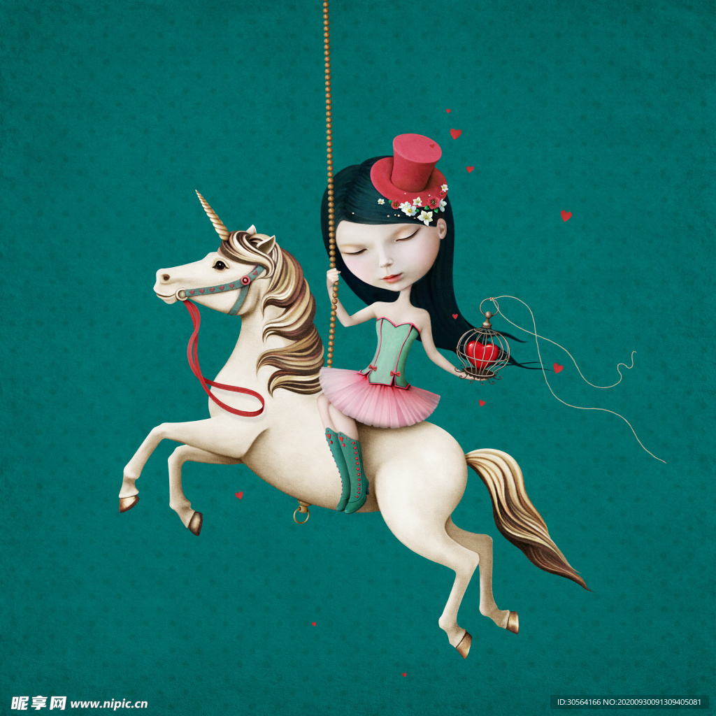 人物卡通独角兽木马背景海报素材