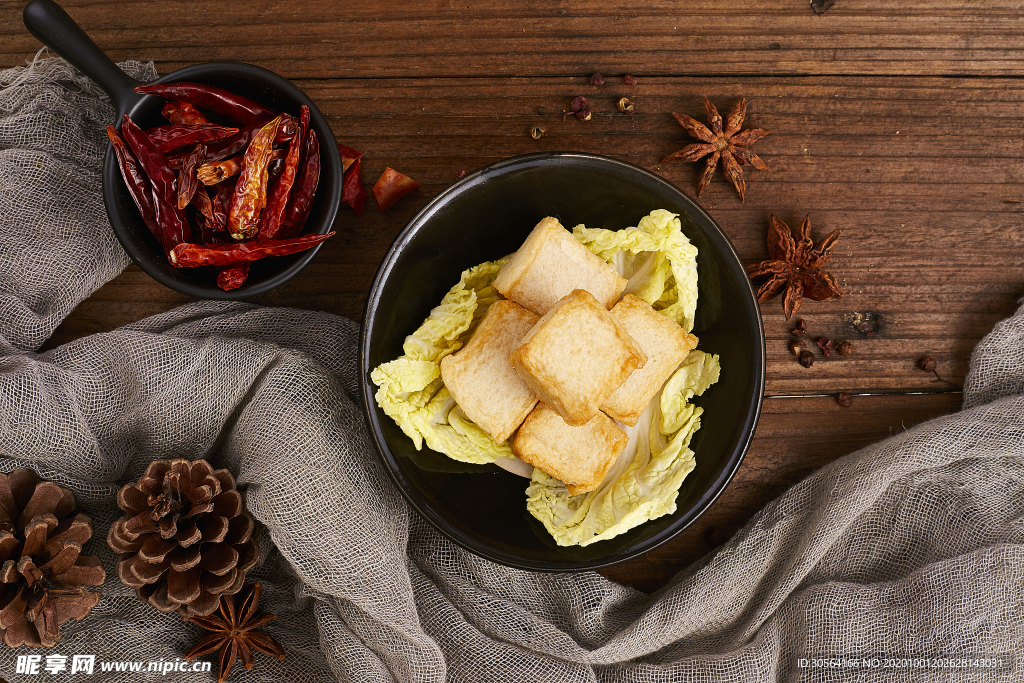 白菜豆腐美食配料背景海报素材