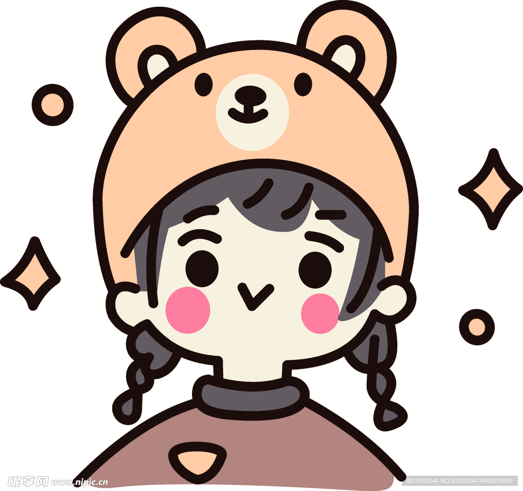 女孩  熊  星星亮点