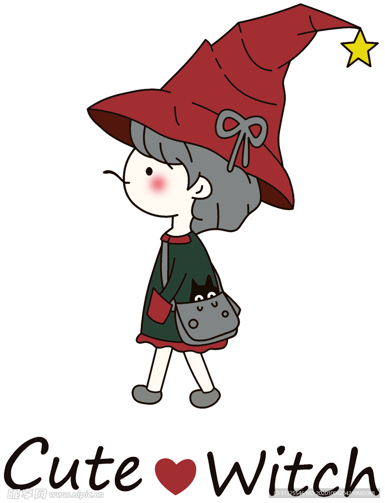 魔女  帽子 蝴蝶结 猫