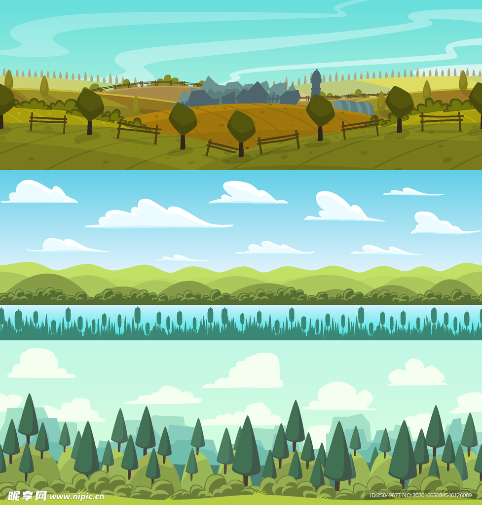 风景画 树叶 森林树叶  插画