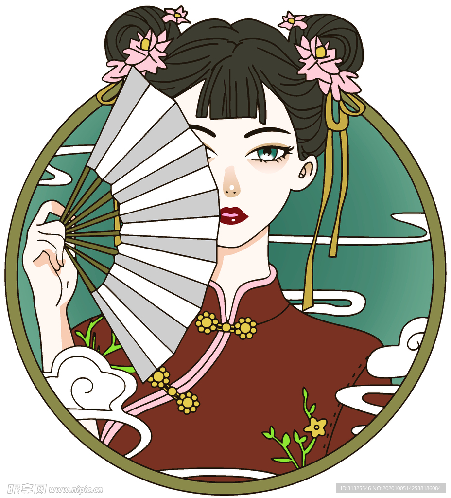 拿扇  女孩 中国风