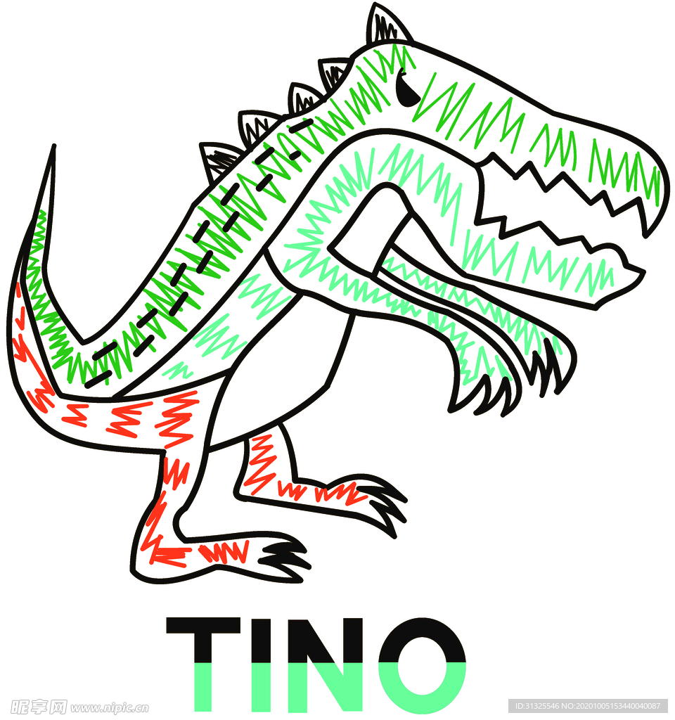 恐龙 线条 印花图案 裁片