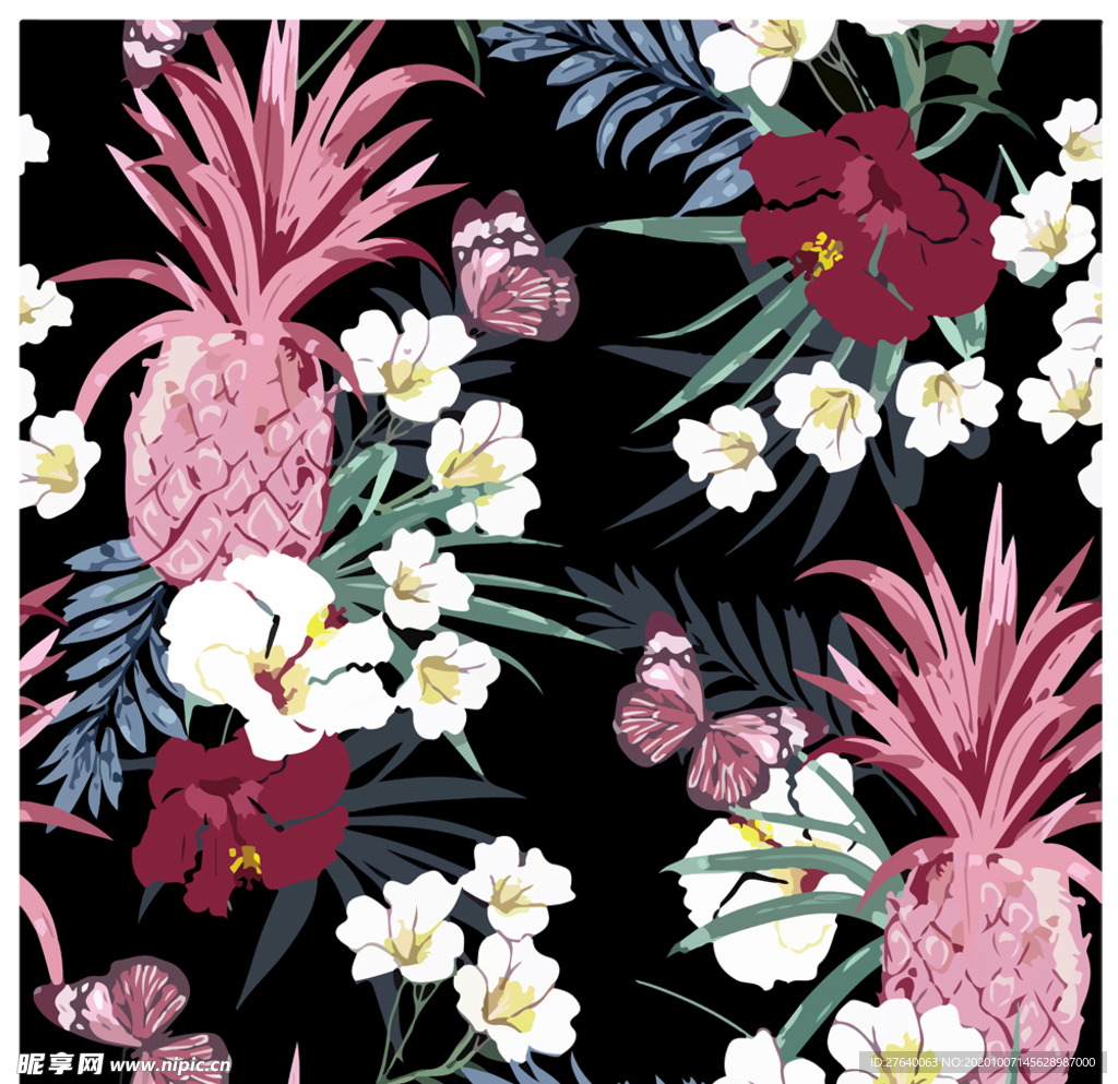 暗黑热带植物水果背景底纹