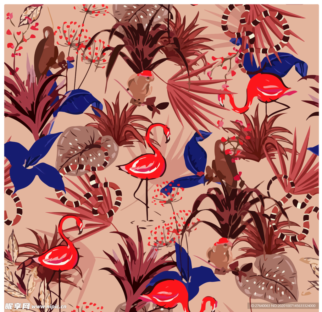 热带雨林动物植物背景底纹