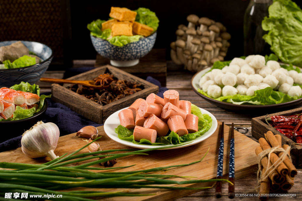 火腿肠火锅配料背景海报素材