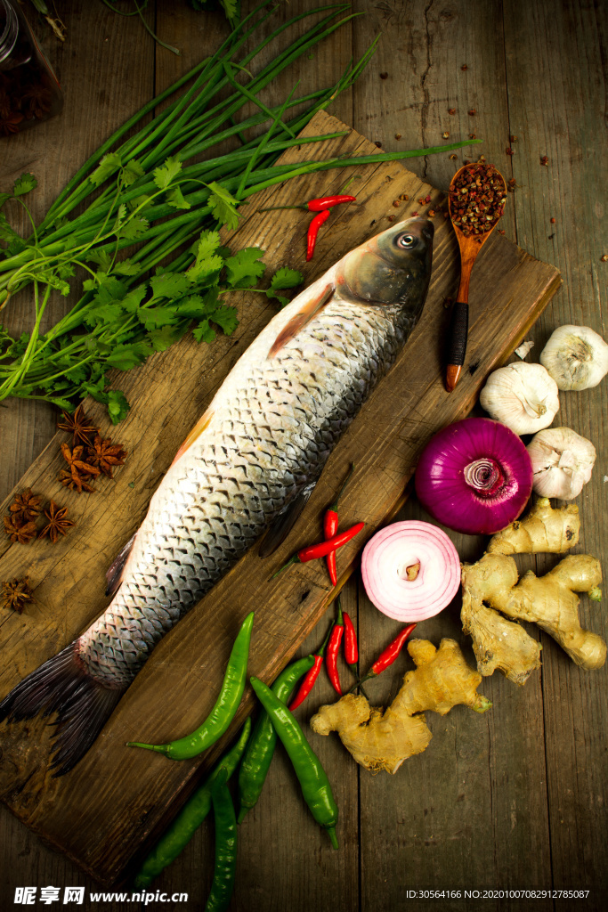草鱼案板配料背景海报素材