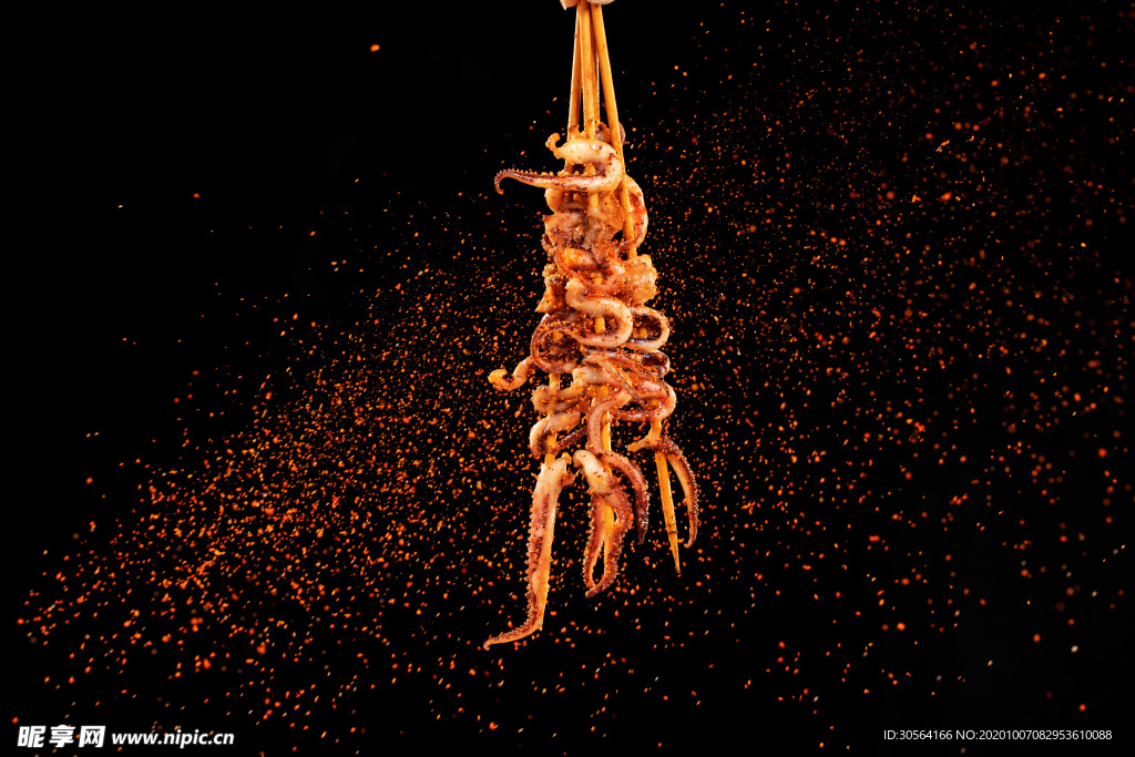 烧烤鱿鱼胡椒粉美食背景海报素材