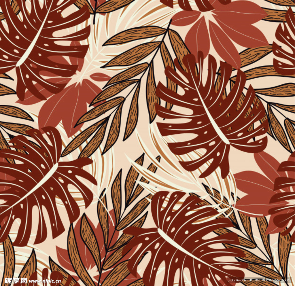 小清新拼色植物装饰背景底纹素材