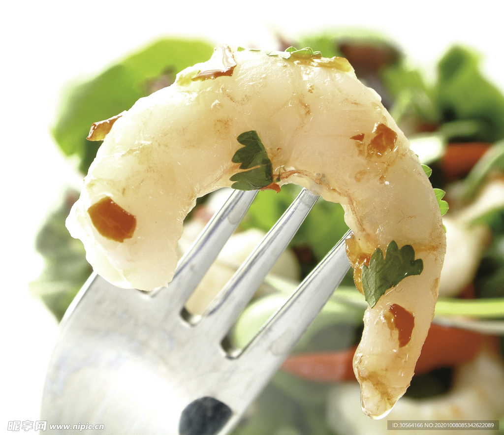 虾仁叉子美食背景海报素材