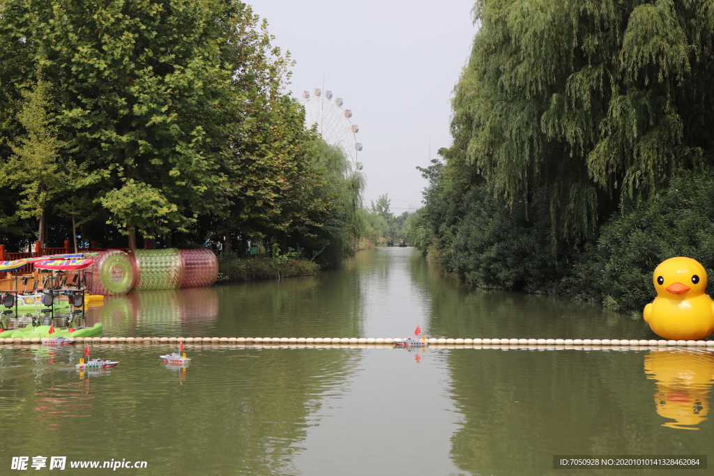 公园水景河塘远眺