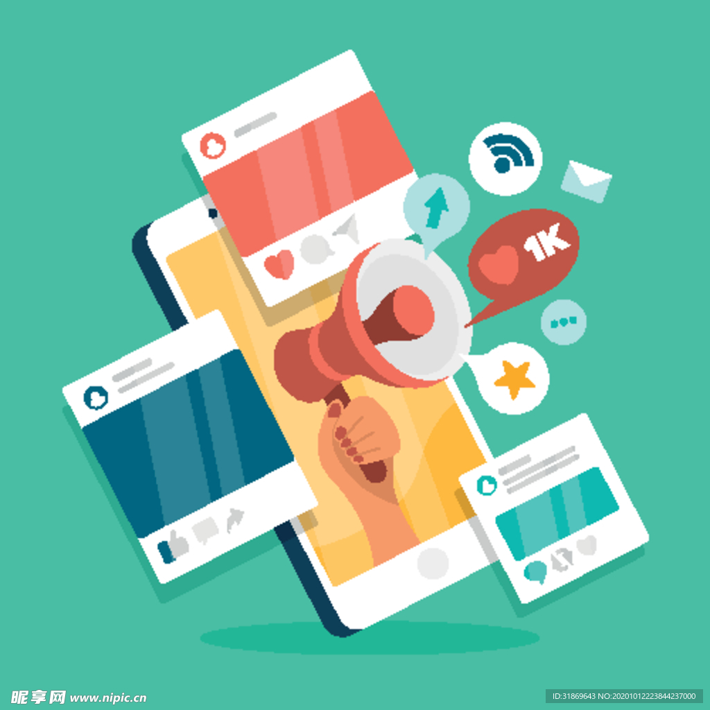 扁平办公人物矢量插图 社交媒体