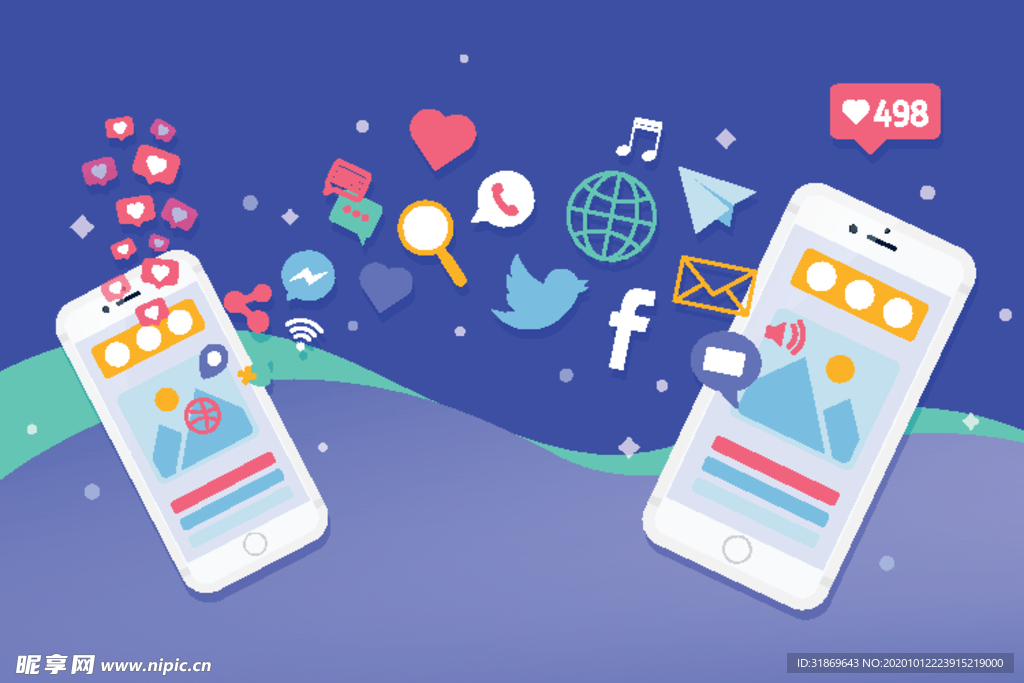 扁平办公人物矢量插图 社交媒体