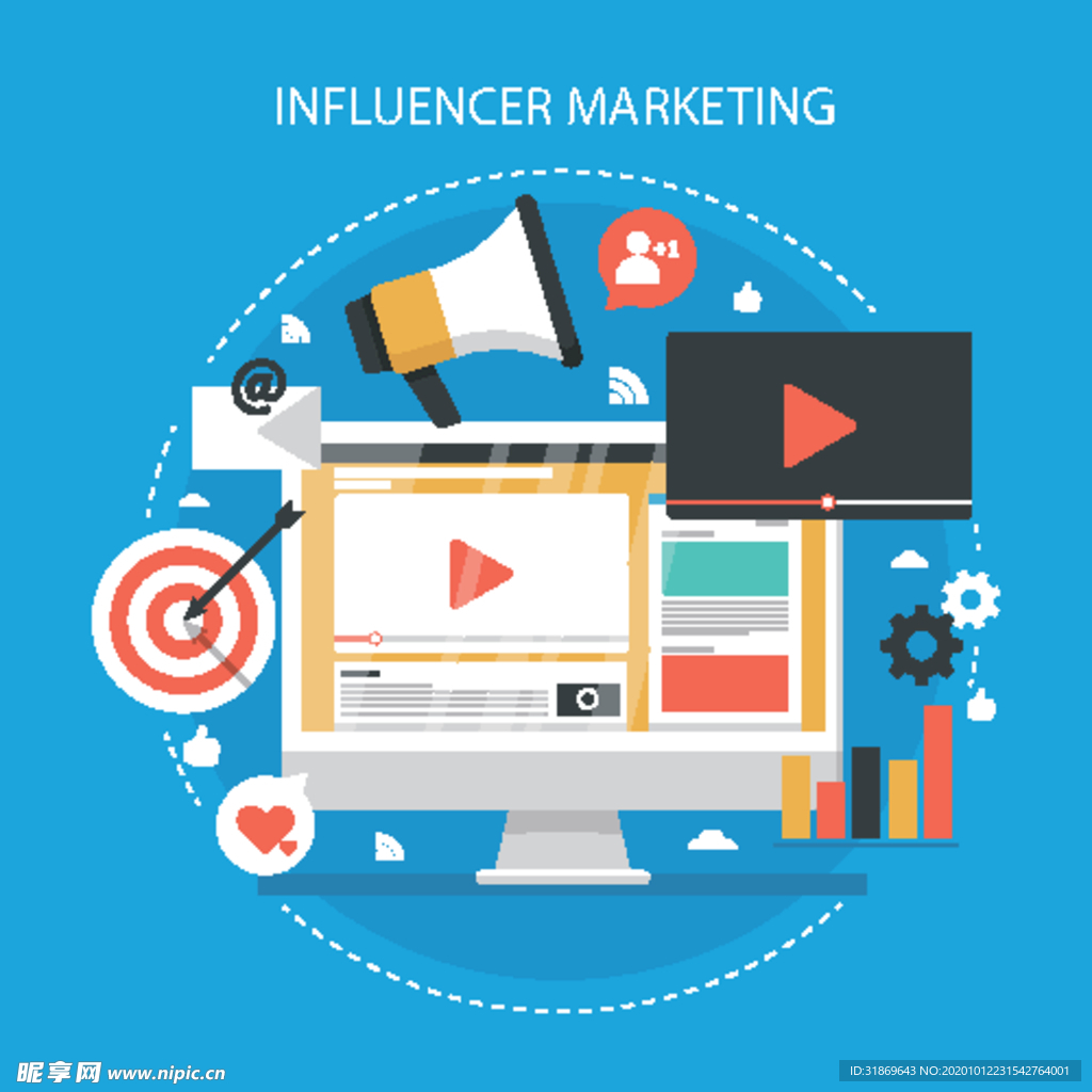 扁平办公人物矢量插图 社交媒体