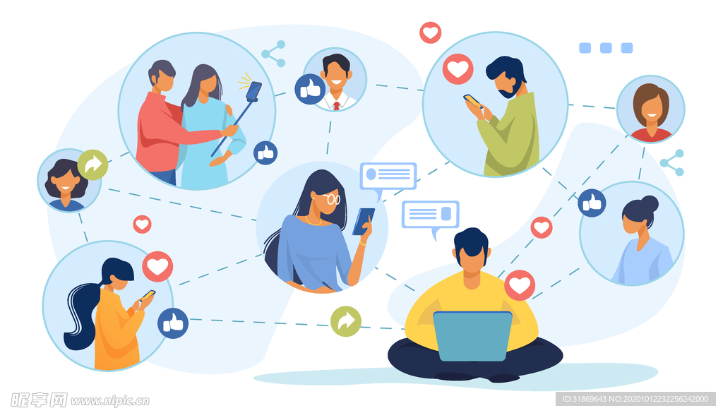 扁平办公人物矢量插图 社交媒体