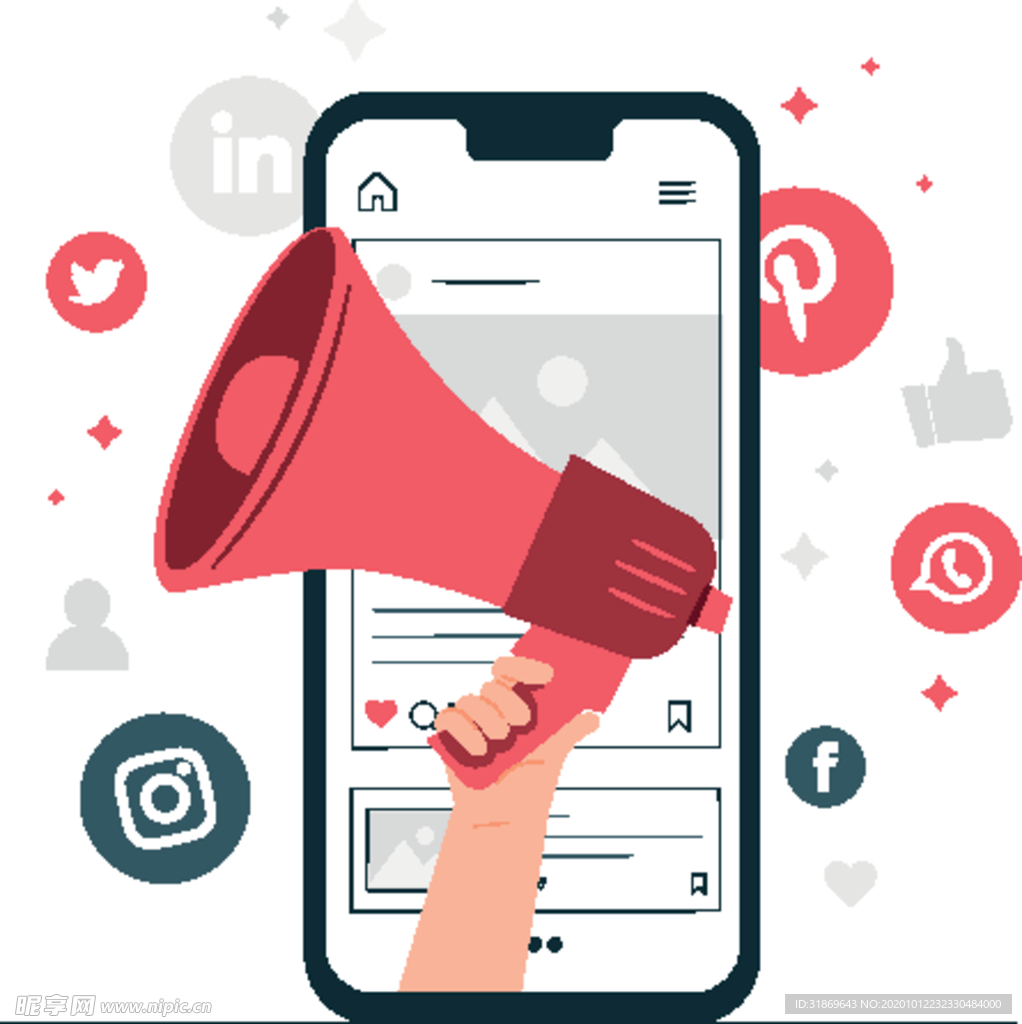 扁平办公人物矢量插图 社交媒体