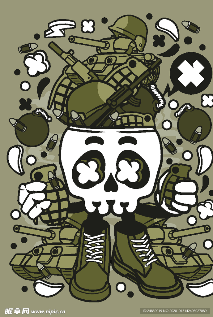 卡通人物漫画T恤印花矢量