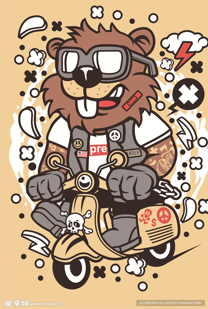 卡通人物漫画T恤印花矢量