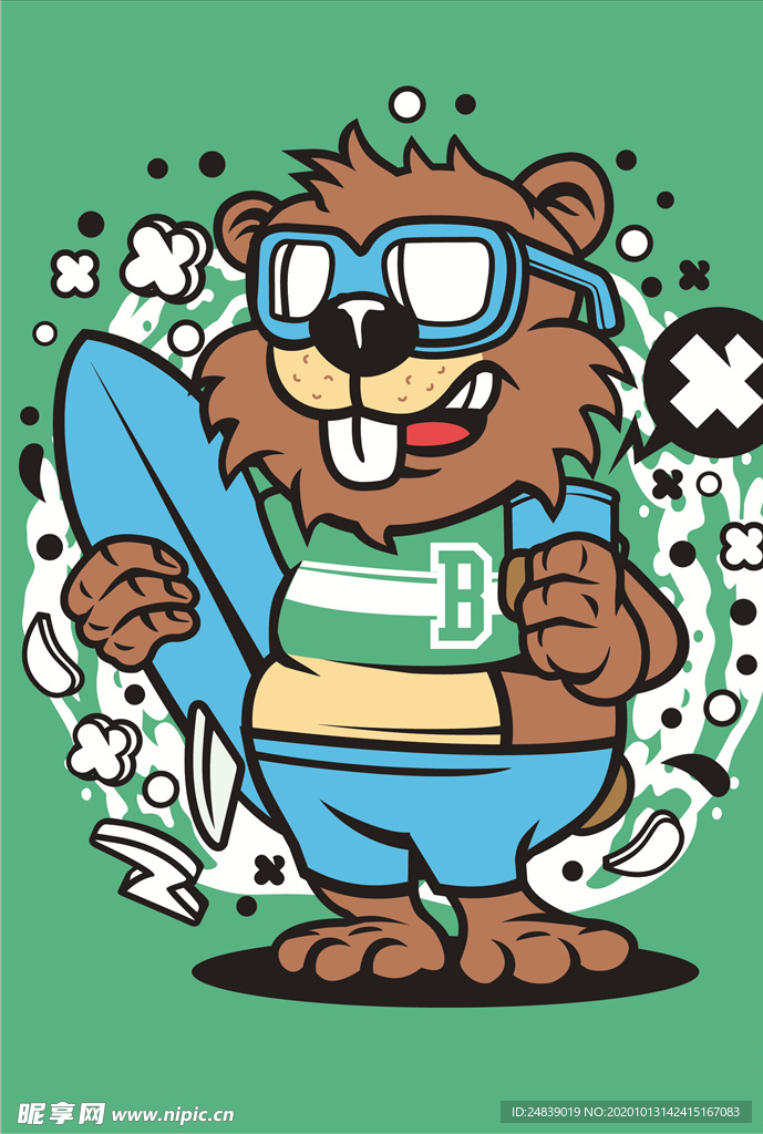 卡通人物漫画T恤印花矢量