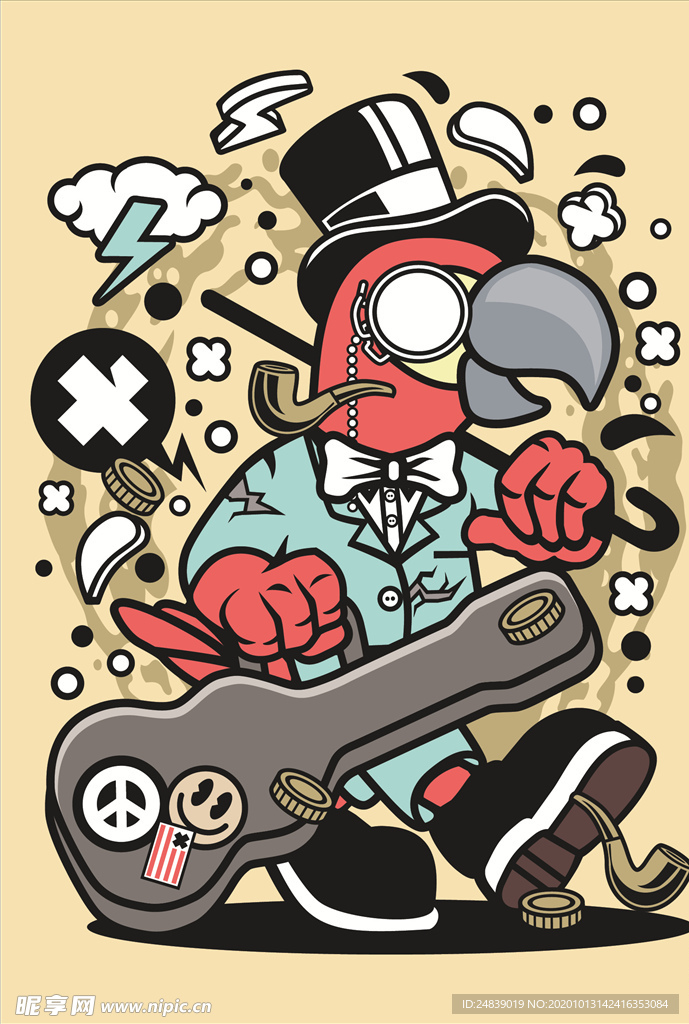 卡通人物漫画T恤印花矢量