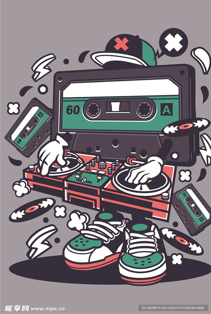 卡通人物漫画T恤印花矢量