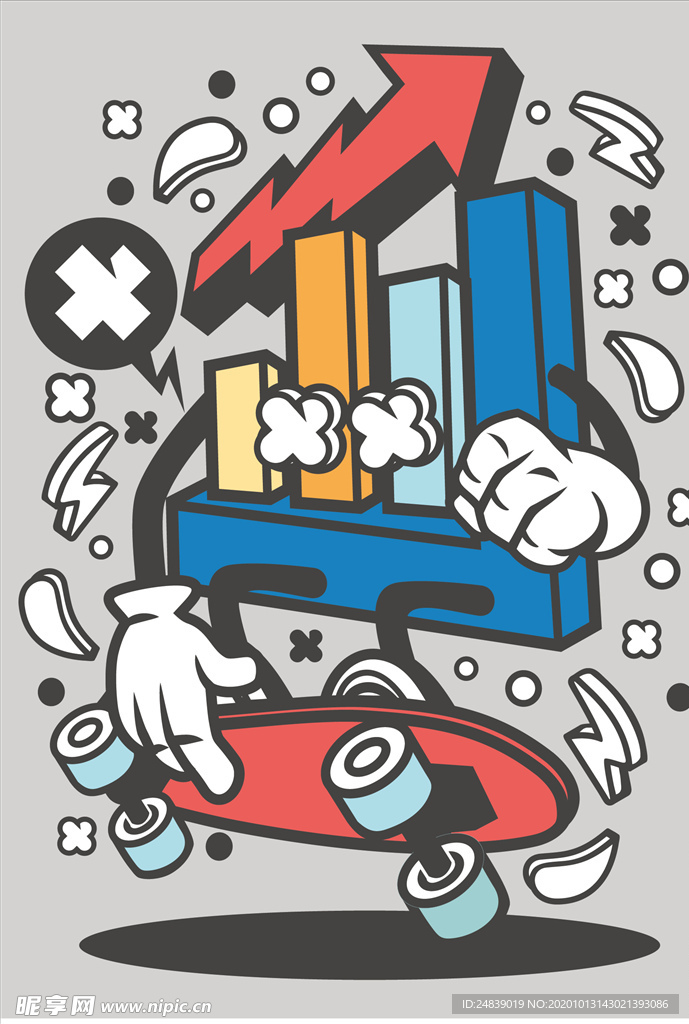 卡通人物漫画T恤印花矢量