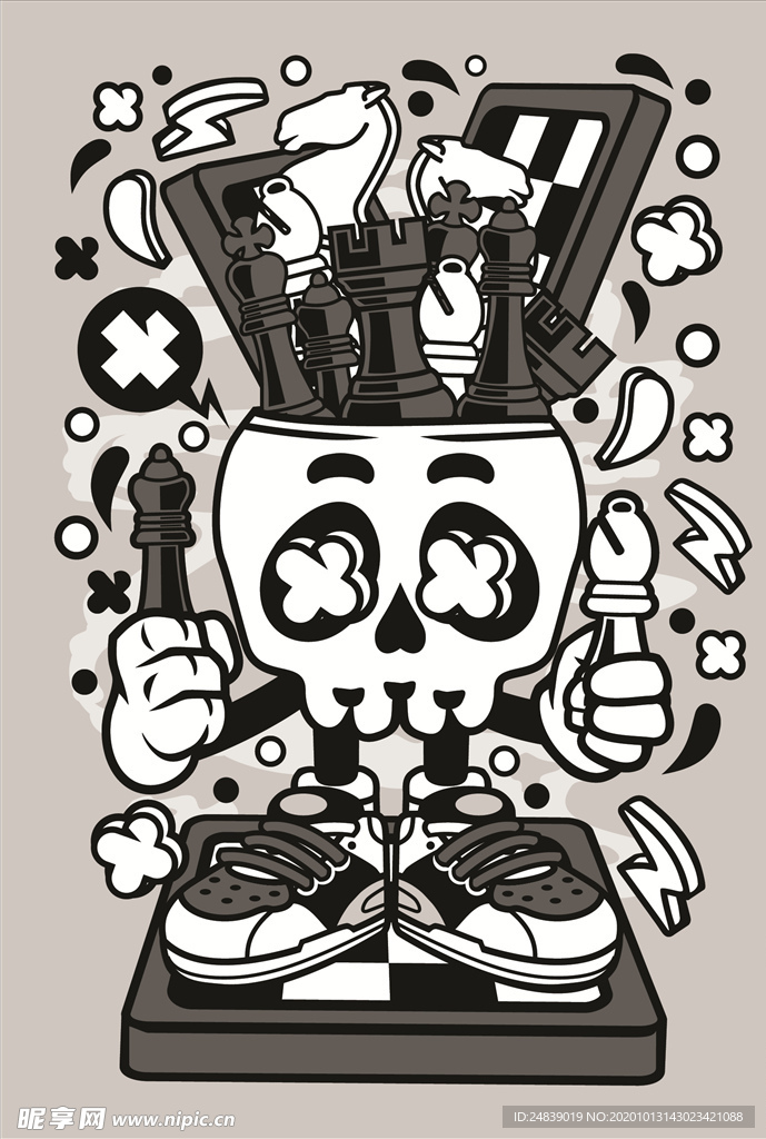 卡通人物漫画T恤印花矢量