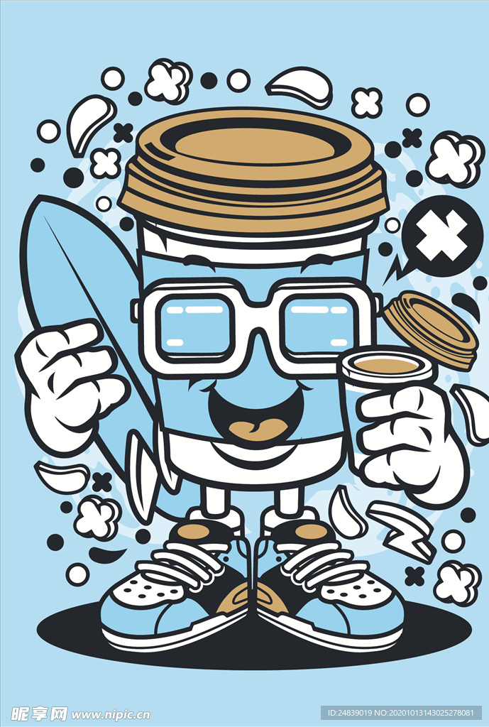 卡通人物漫画T恤印花矢量