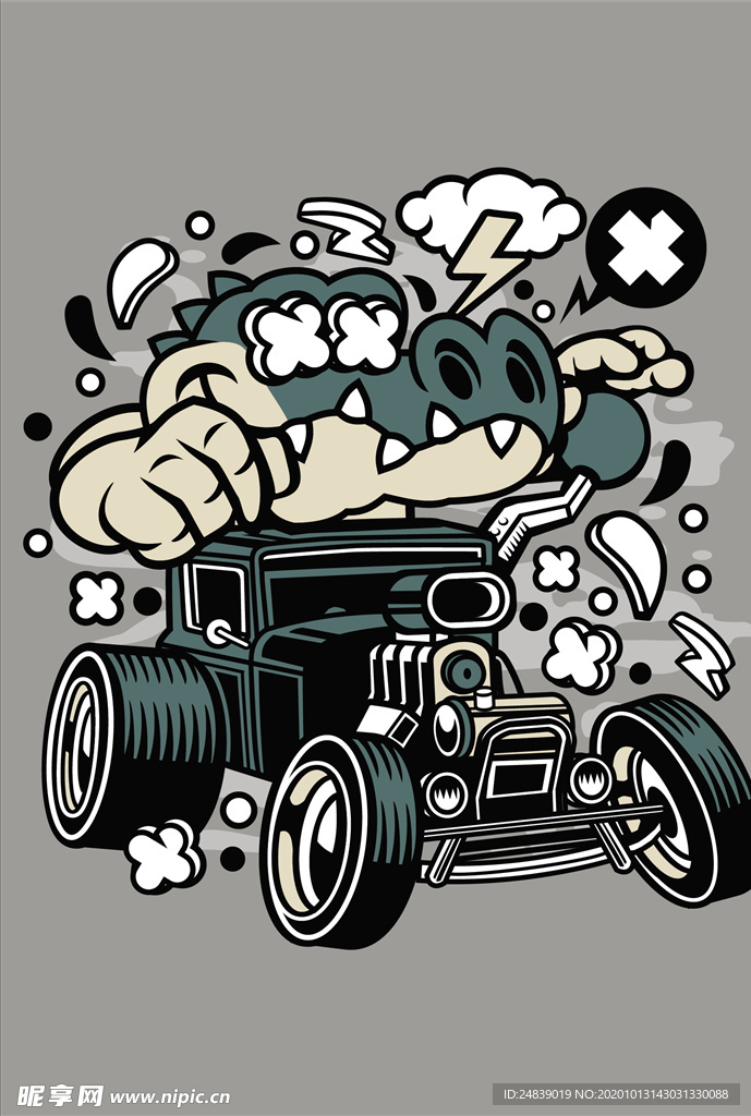 卡通人物漫画T恤印花矢量