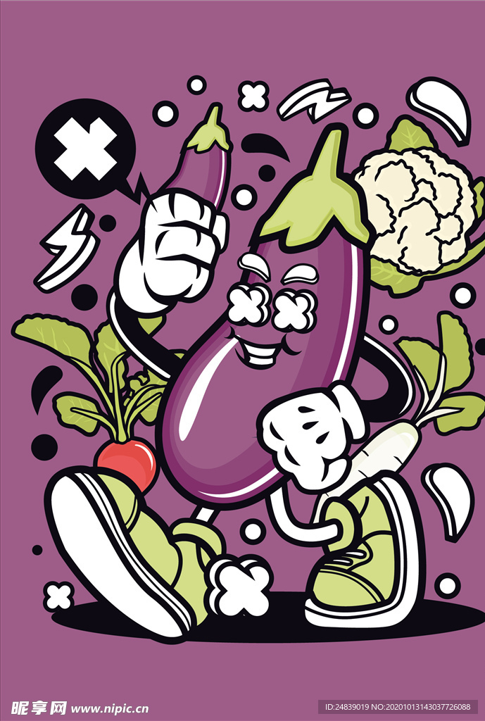 卡通人物漫画T恤印花矢量