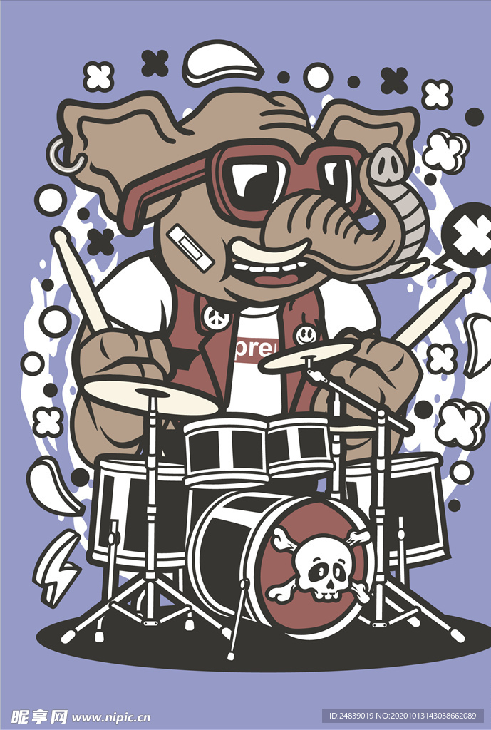 卡通人物漫画T恤印花矢量