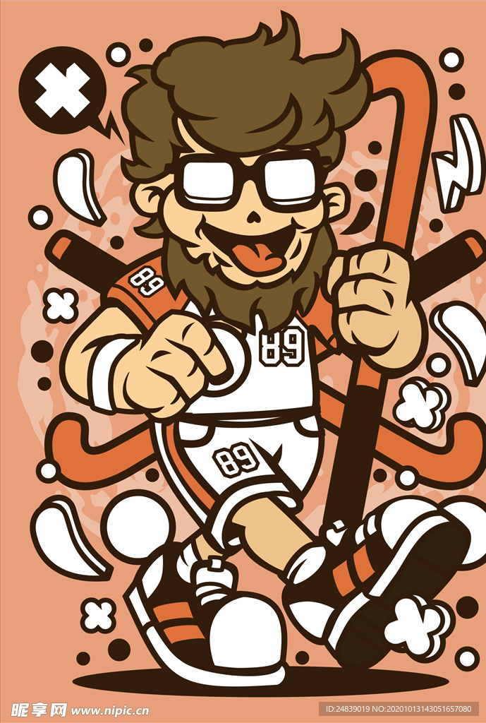 卡通人物漫画T恤印花矢量