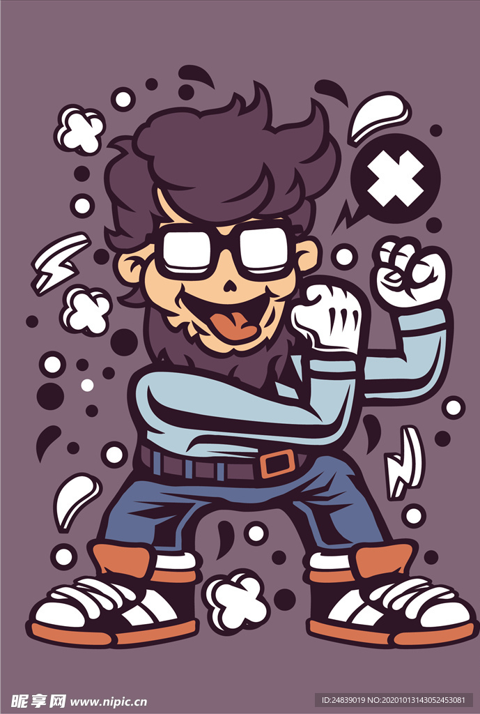 卡通人物漫画T恤印花矢量