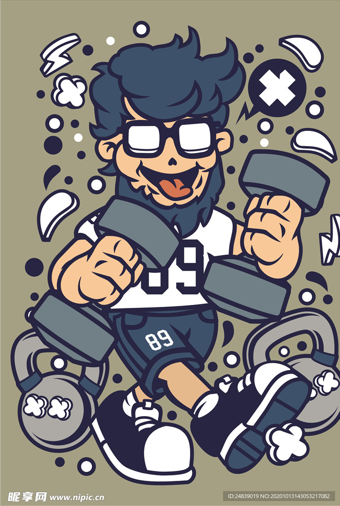 卡通人物漫画T恤印花矢量