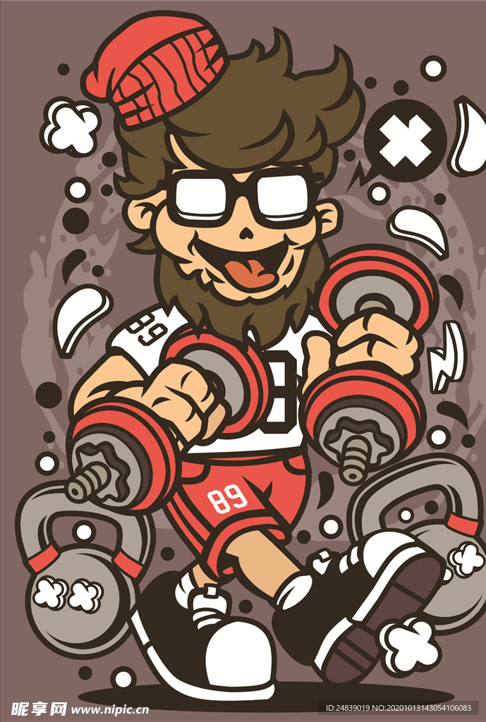 卡通人物漫画T恤印花矢量