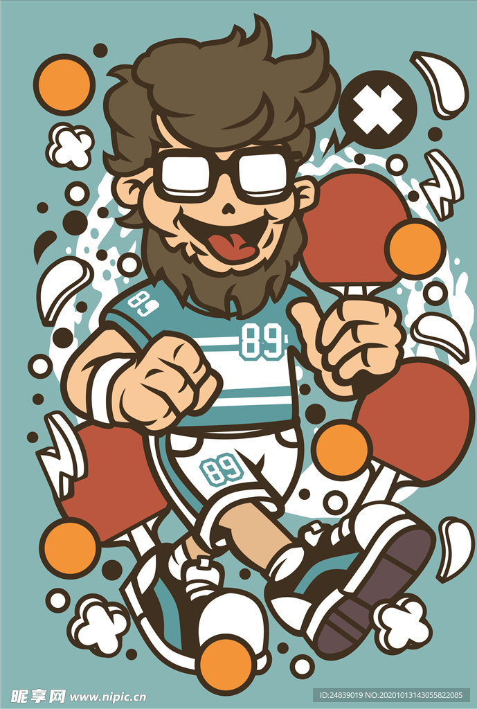 卡通人物漫画T恤印花矢量