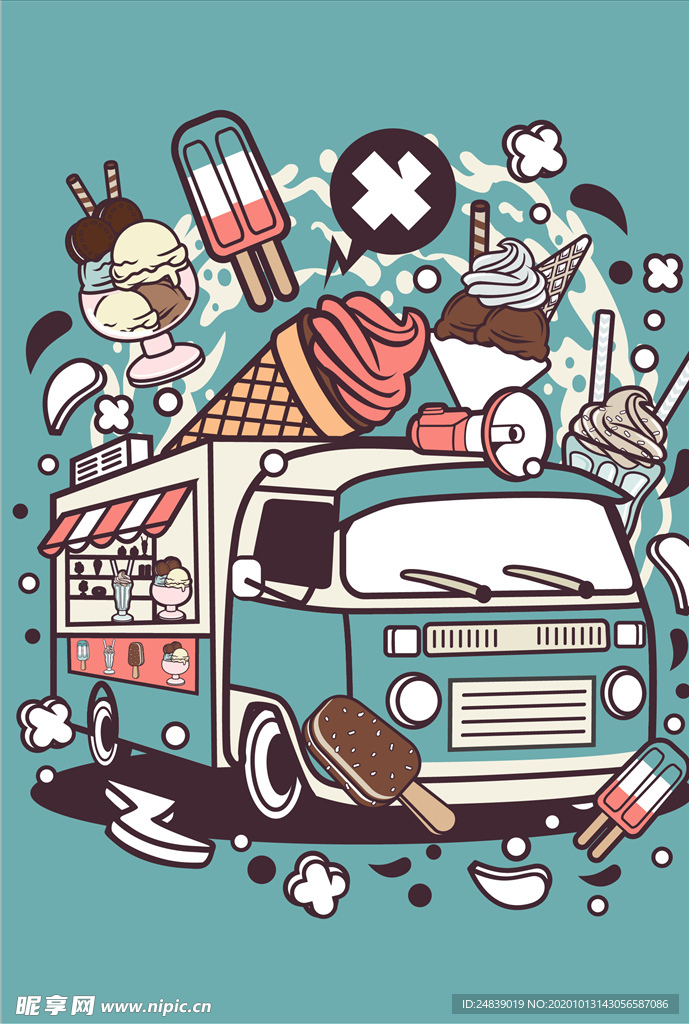 卡通人物漫画T恤印花矢量