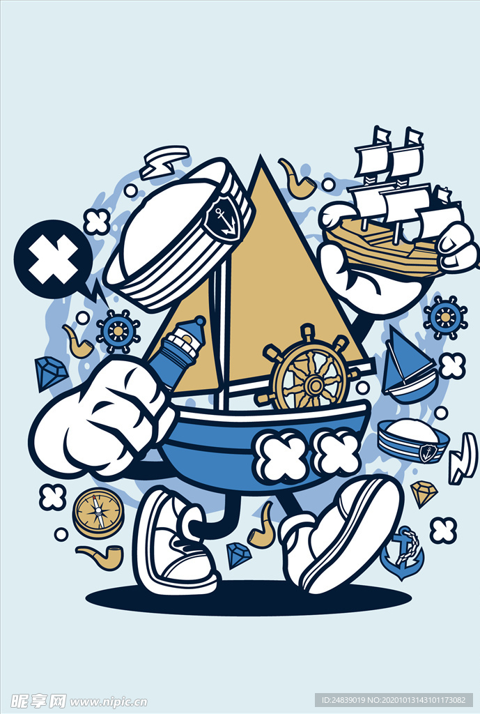 卡通人物漫画T恤印花矢量